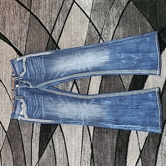 ROCK REVIVAL KAI EMBROIDERED SEQUINS ACID WASH BOOT-CUT DENIM JEAN - Picture 9 of 14